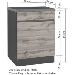 Held Möbel Küchenunterschrank Turin 60 Cm 1 Tür 1 Schublade Graphit/Wotaneiche -Küchenwelt Verkauf 189414 11016600 CU 05