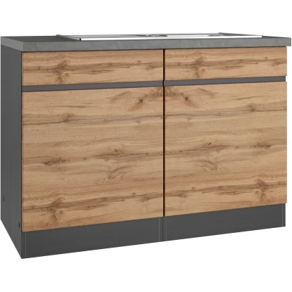 Held Möbel Spülenunterschrank Turin 120 Cm Mit 2 Türen Wotaneiche/Graphit 3 Held Möbel Spülenunterschrank Turin 120 Cm Mit 2 Türen Wotaneiche/Graphit