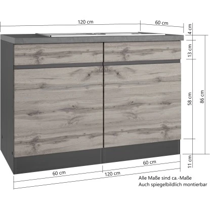 Held Möbel Spülenunterschrank Turin 120 Cm Mit 2 Türen Wotaneiche/Graphit 6 Held Möbel Spülenunterschrank Turin 120 Cm Mit 2 Türen Wotaneiche/Graphit – Bild 4
