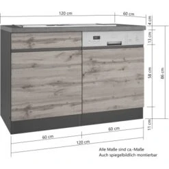 Held Möbel Spülenunterschrank Turin 120 Cm Mit GSP-Blende Wotaneiche/Graphit -Küchenwelt Verkauf 189425 11016600 VM 08