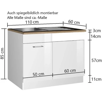 Held Möbel Spülenunterschrank Mailand 110 Cm Hochglanz Weiß/Weiß 5 Held Möbel Spülenunterschrank Mailand 110 Cm Hochglanz Weiß/Weiß – Bild 3