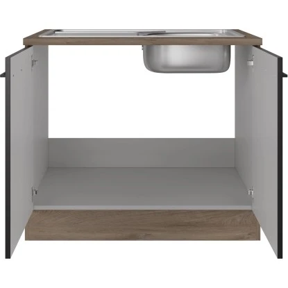 Flex-Well Exclusiv Spülenunterschrank Capri 100 Cm Schwarz Matt-Endgrain Oak 5 Flex-Well Exclusiv Spülenunterschrank Capri 100 Cm Schwarz Matt-Endgrain Oak – Bild 3