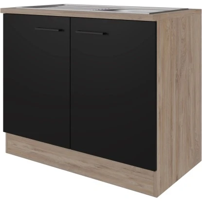 Flex-Well Exclusiv Spülenunterschrank Capri 100 Cm Schwarz Matt-Endgrain Oak 3 Flex-Well Exclusiv Spülenunterschrank Capri 100 Cm Schwarz Matt-Endgrain Oak