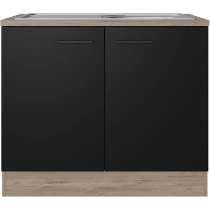 Flex-Well Exclusiv Spülenunterschrank Capri 100 Cm Schwarz Matt-Endgrain Oak 4 Flex-Well Exclusiv Spülenunterschrank Capri 100 Cm Schwarz Matt-Endgrain Oak – Bild 2