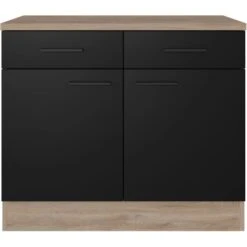 Flex-Well Exclusiv Unterschrank Capri 100 Cm Schwarz Matt-Endgrain Oak -Küchenwelt Verkauf 4047584070247 4051 S 01