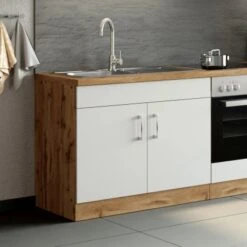 Held Möbel Spülenschrank Sorrento BxHxT 100x85x60 Cm 2 Türen Weiß-Wotaneiche -Küchenwelt Verkauf 853804 11016600 11