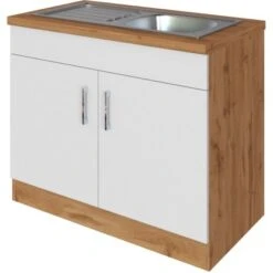 Held Möbel Spülenschrank Sorrento BxHxT 100x85x60 Cm 2 Türen Weiß-Wotaneiche -Küchenwelt Verkauf 853804 11016600 2