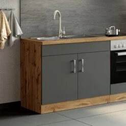 Held Möbel Spülenschrank Sorrento B100 X H85 X T60 Cm 2Türen Anthraz.-Wotaneiche -Küchenwelt Verkauf 853807 11016600 13