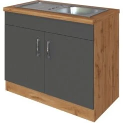 Held Möbel Spülenschrank Sorrento B100 X H85 X T60 Cm 2Türen Anthraz.-Wotaneiche -Küchenwelt Verkauf 853807 11016600 2