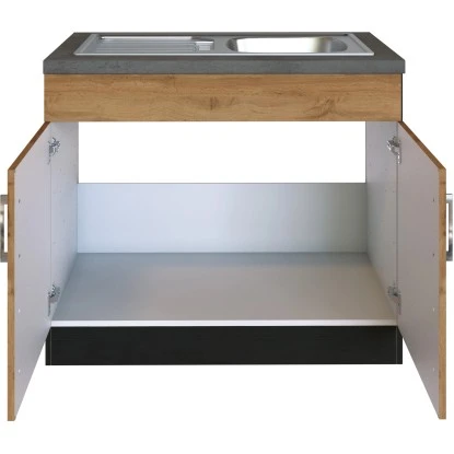 Held Möbel Spülenschrank Sorrento B100 X H85 X T60 Cm 2 Türen Wotaneiche-Grafit 5 Held Möbel Spülenschrank Sorrento B100 X H85 X T60 Cm 2 Türen Wotaneiche-Grafit – Bild 3
