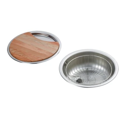 Rundbecken-Set Edelstahl Mit Korb Und Brett 4 Rundbecken-Set Edelstahl Mit Korb Und Brett – Bild 2